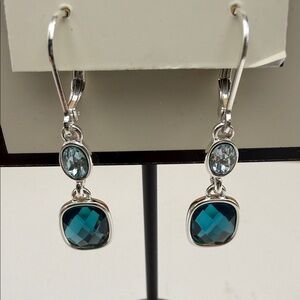 NWT Napier Silver Tone Aqua Crystal Linear Double Drop Dangle Earrings